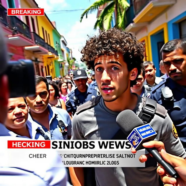 A breaking news scene capturing the excitement of Luisito Comunica's unexpected arrest in the Dominican Republic