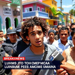 A breaking news scene capturing the excitement of Luisito Comunica's unexpected arrest in the Dominican Republic