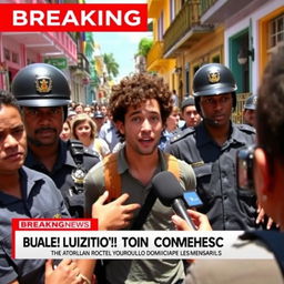 A breaking news scene capturing the excitement of Luisito Comunica's unexpected arrest in the Dominican Republic