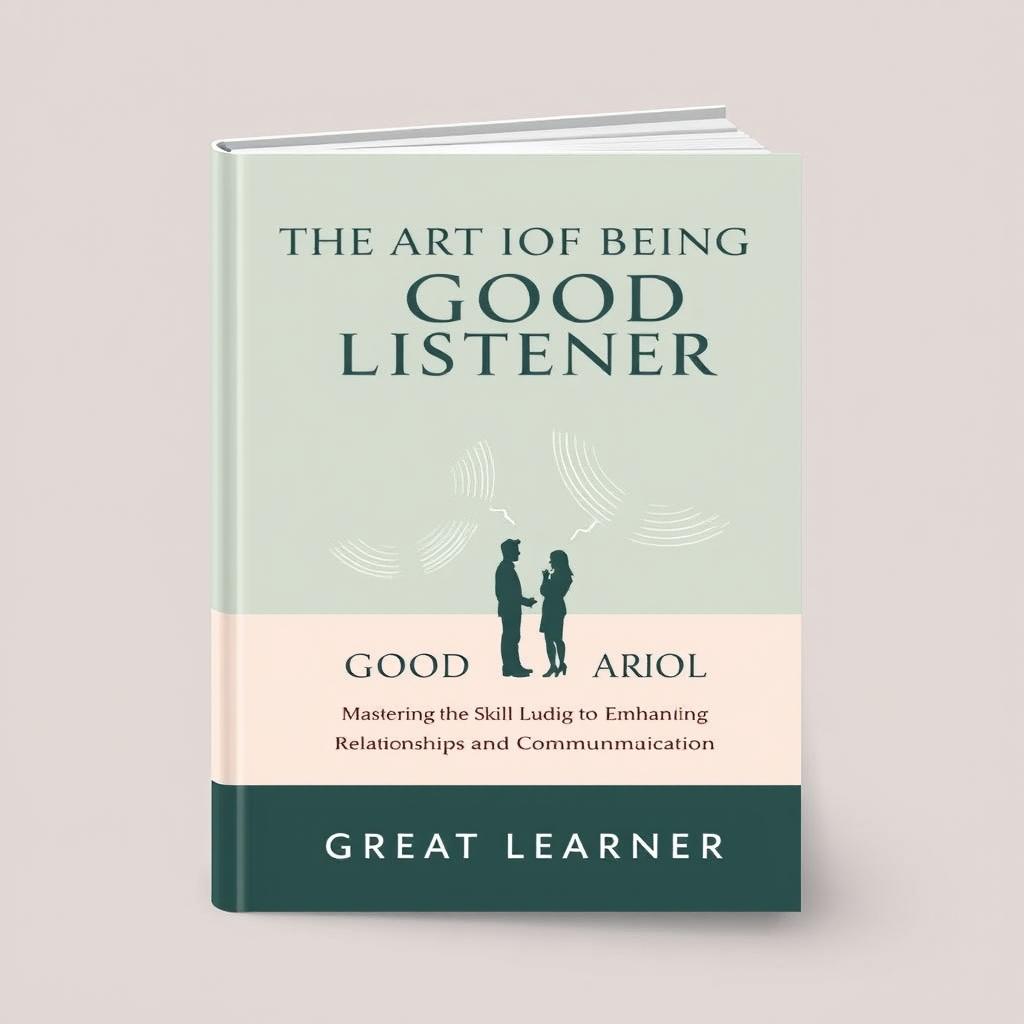 A sophisticated and elegant book cover design titled 'The Art of Being a Good Listener' by Great Learner