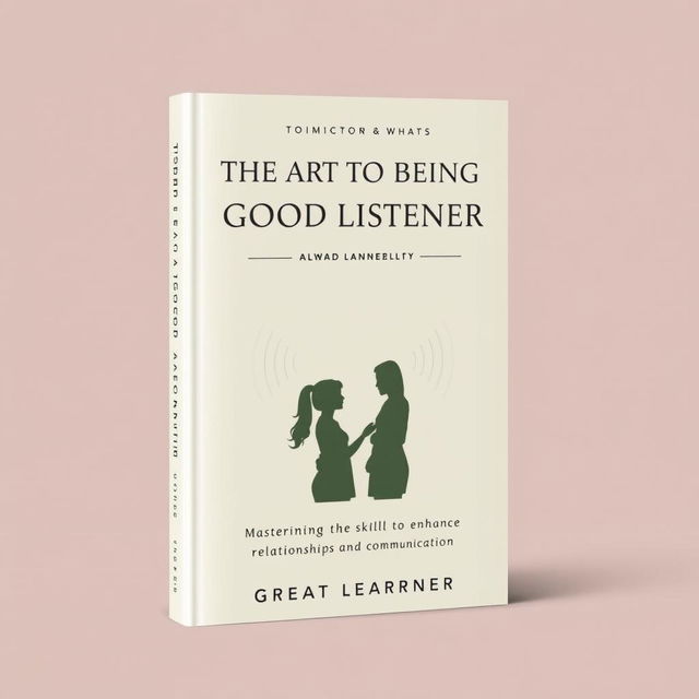 A sophisticated and elegant book cover design titled 'The Art of Being a Good Listener' by Great Learner