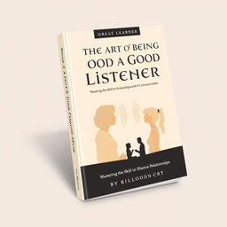 A sophisticated and elegant book cover design titled 'The Art of Being a Good Listener' by Great Learner