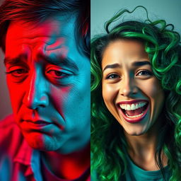 A split image depicting a tired person with notable eye bags on the left, contrasted with an energetic person smiling on the right