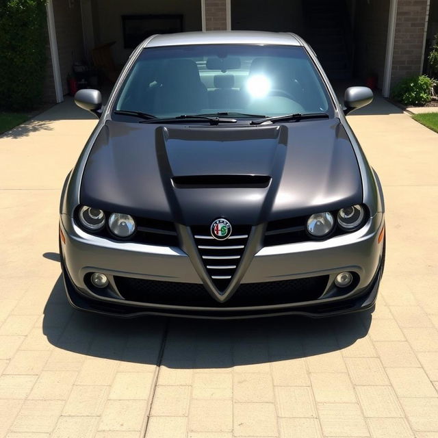 A customized car featuring the body of a 2002 Nissan Tsuru seamlessly merged with the front of a 1990 Alfa Romeo GT