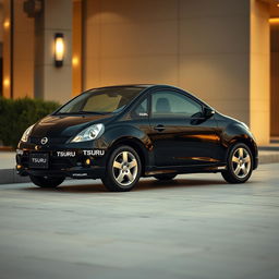 A black 2002 Nissan Tsuru elegantly presented in a luxurious setting