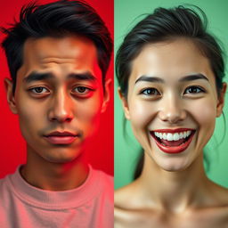 A split-image featuring a two diverse individuals on either side