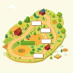 A pixel art roadmap for app development, designed in an agricultural style with plants