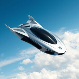 A flying car designed and manufactured in Ukraine, soaring through the skies with a sleek and futuristic design