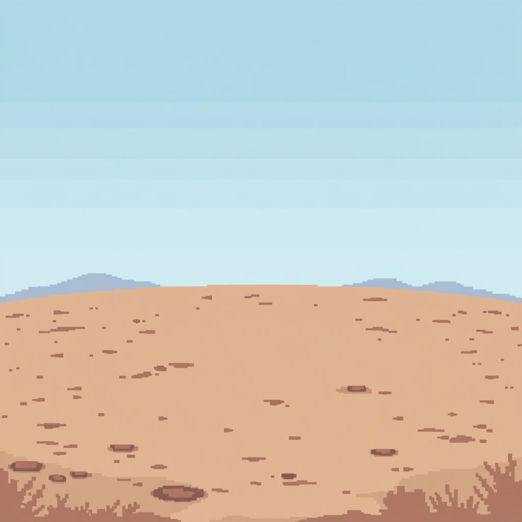 A pixel art background featuring a flat, bare earth surface in the center, designed for placing objects