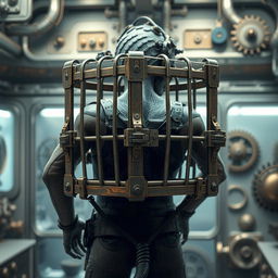 A cage designed to attach to the back of a human-sized creature