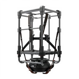 A 2-meter cage designed to attach to a back, floating in space against a pure white background