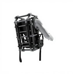 A 2-meter cage designed to attach to a back, floating in space against a pure white background