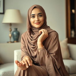 A beautiful Arab woman wearing an elegant hijab, showcasing her beauty and style