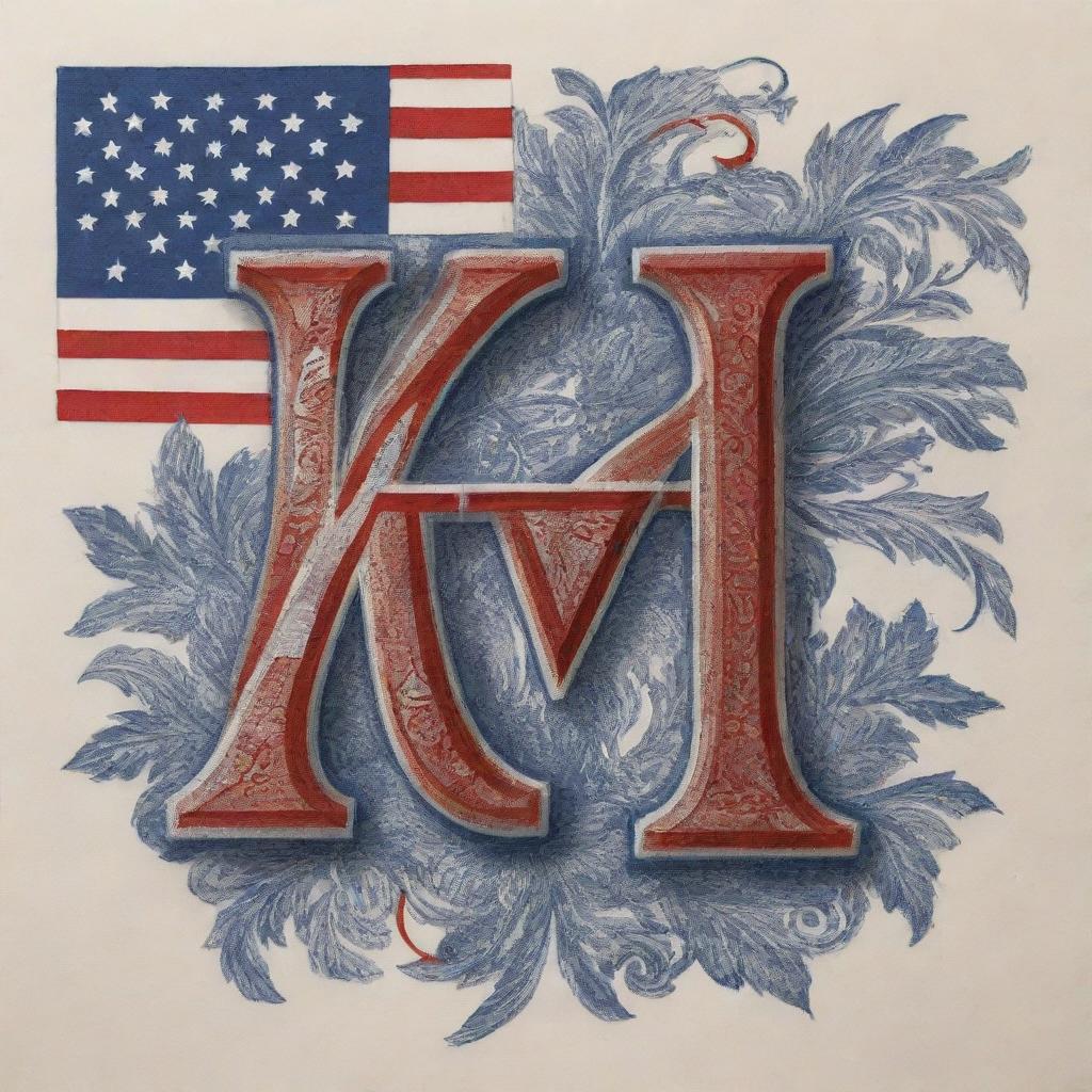 The initials 'D.W.' illustrated in an elaborate and patriotic style, interwoven with elements of the American flag and iconic US symbols.