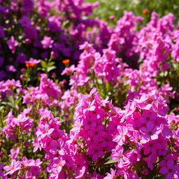 A serene and captivating image background featuring a lush garden full of vibrant pink and lilac flowers