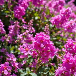 A serene and captivating image background featuring a lush garden full of vibrant pink and lilac flowers