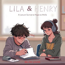 A cover illustration featuring a young adult man sketching, intensely focused, while a young adult woman with headphones watches him with a mix of intrigue and empathy