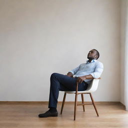 A man sitting gracefully on a chair, exuding an aura of calm and tranquility.