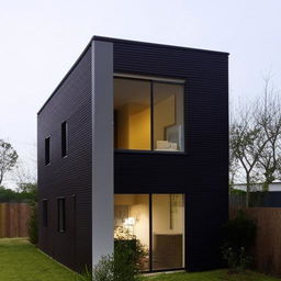 A compact two-story building with four small, efficiently designed rooms.