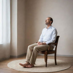 A man sitting gracefully on a chair, exuding an aura of calm and tranquility.