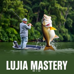 A man in a gray fishing jersey stands on a boat, casting his fishing rod with precision into the water