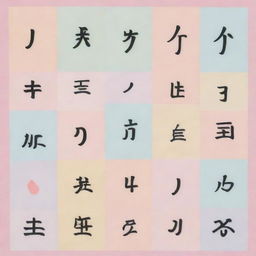 Japanese onomatopoeia reaction in soft pastel colors. It should be dynamic, layered and possibly incorporate symbols or letters relevant to japanese language.