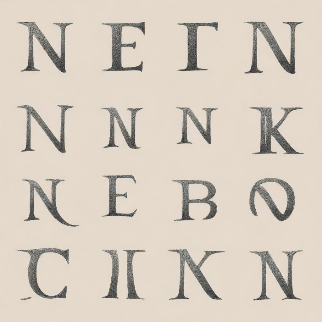 Generate a collection of stylistic letter 'N' and 'T' in different handwritten fonts.