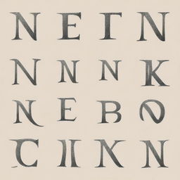 Generate a collection of stylistic letter 'N' and 'T' in different handwritten fonts.