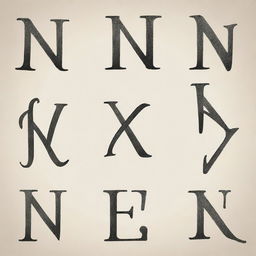 Generate a collection of stylistic letter 'N' and 'T' in different handwritten fonts.