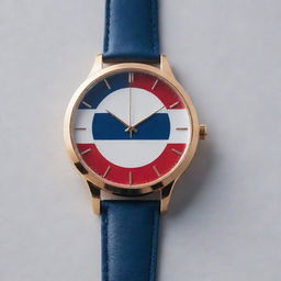 A luxurious red, white, and blue designer wristwatch showcasing a sleek and modern style.