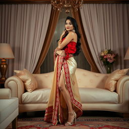 An enticing and intimate scene featuring a glamorous Indonesian model in an Oyo room