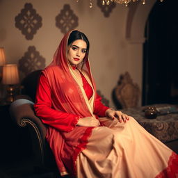 A captivating and romantic scene featuring a beautiful Arabian model in an Oyo room