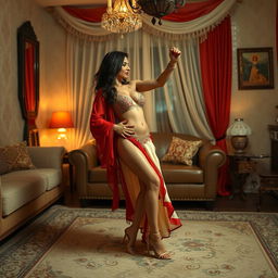 A sensual Arabian supermodel with an alluring figure, depicted in an intimate setting inside an Oyo room