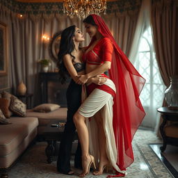 An alluring Arabian supermodel with an enticing figure, depicted in a sensual and intimate setting within an Oyo room