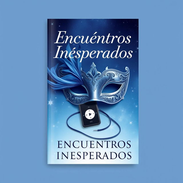 Book cover design for the novel "Encuentros Inesperados" featuring celestial blue tones