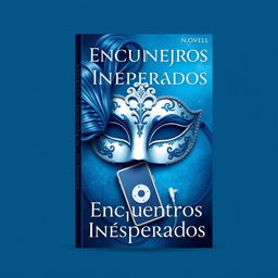 Book cover design for the novel "Encuentros Inesperados" featuring celestial blue tones