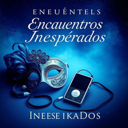 Book cover design for the novel "Encuentros Inesperados" featuring celestial blue tones