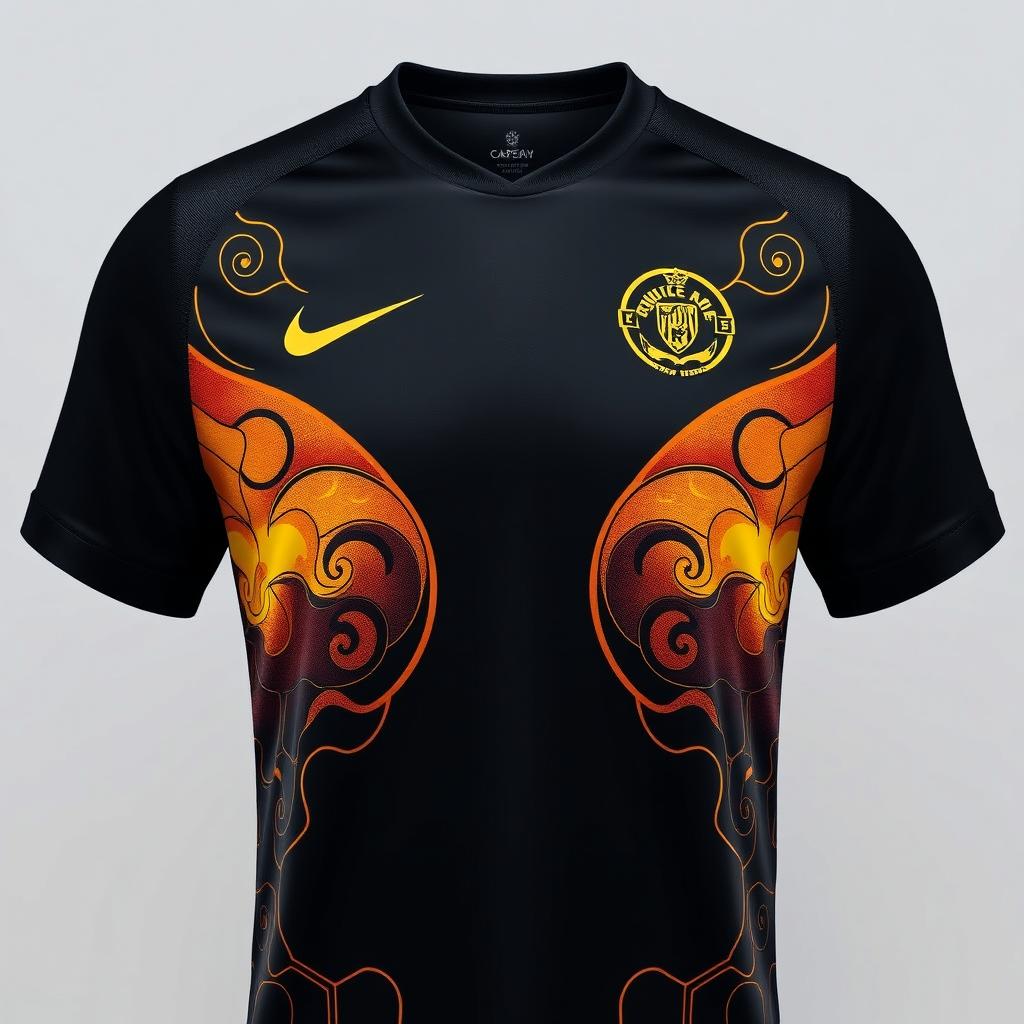 A black and gold soccer jersey inspired by the sunset, designed by Nike