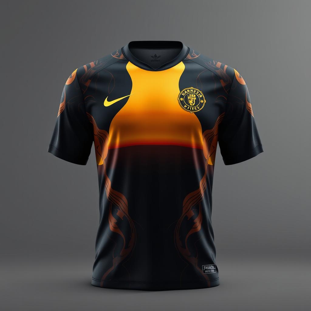 A black and gold soccer jersey inspired by the sunset, designed by Nike