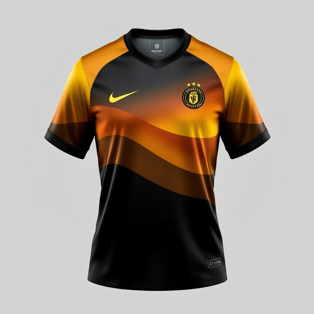 A black and gold soccer jersey inspired by the sunset, designed by Nike