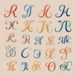 Design a color-rich calligraphy collection showcasing different styles of handwritten alphabets.