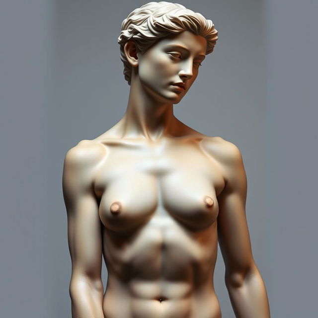 Artistic portrayal of a nude figure, emphasizing the beauty of human anatomy, with smooth lighting that highlights contours and curves, resembling classic sculptures of the Renaissance era, focusing on form rather than explicit detail