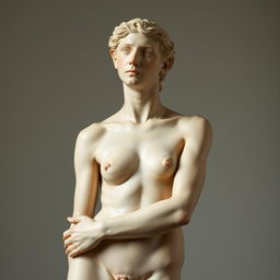 Artistic portrayal of a nude figure, emphasizing the beauty of human anatomy, with smooth lighting that highlights contours and curves, resembling classic sculptures of the Renaissance era, focusing on form rather than explicit detail