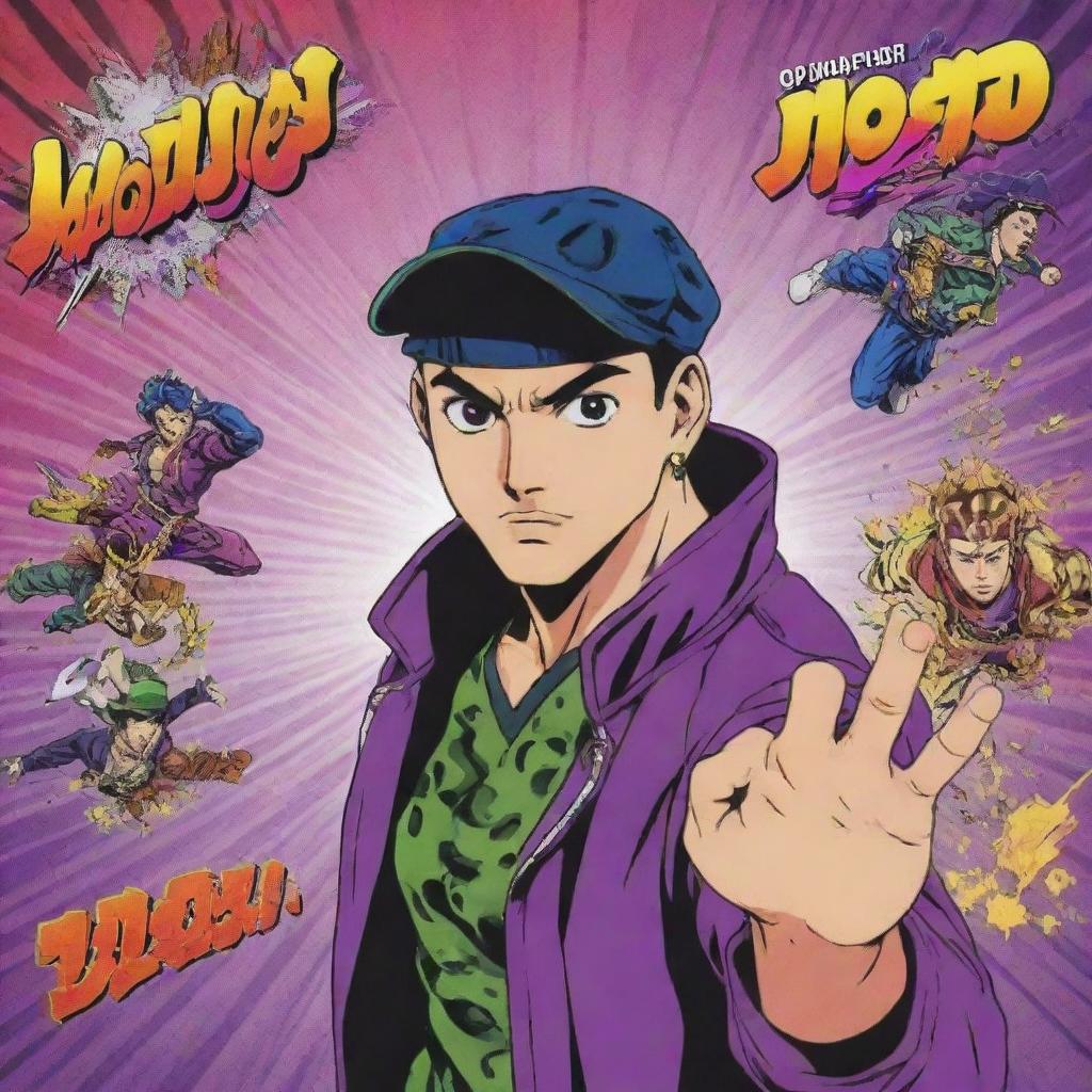 Create Japanese onomatopoeia in the style of JoJo's Bizarre Adventure, which should be dramatic, bold, and colorful, embodying the unique aesthetic of the manga series.