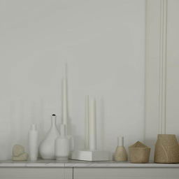 A modern room fully painted in white, accented with a variety of decorative items providing a visually striking contrast.