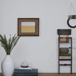 A modern room fully painted in white, accented with a variety of decorative items providing a visually striking contrast.