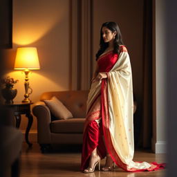 A romantic and intimate scene featuring a Thai woman dressed in elegant traditional attire, combining modern elements