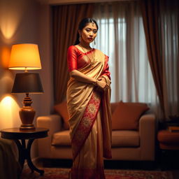 A romantic and intimate scene featuring a Thai woman dressed in elegant traditional attire, combining modern elements