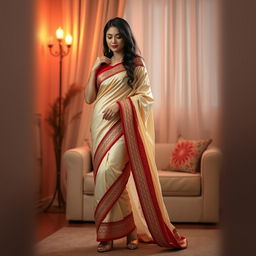 A romantic and intimate scene featuring a Thai woman dressed in elegant traditional attire, combining modern elements