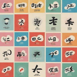 Japanese onomatopoeia presented in a creative and visually appealing way. It should be colorful, animated, and incorporate script or symbols relevant to the Japanese language.